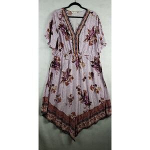 Maurices Women's 2X Handkerchief Hem Boho Floral Midi Dress Multi Purple Hippie